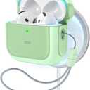 ESR for AirPods 4 Case, Compatible with AirPods 4th Generation Case (2024) (USB-C), Compatible with MagSafe, Drop Protection Cover with Lanyard, Magnetic Lid Lock, Orbit Hybrid Series, Light Green