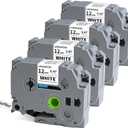 Tz Tape 12mm 0.47 Inch Laminated White TZe-231 TZe231 Label Tape Replace for Brother P Touch Label Maker Refills Compatible for PT-D210 H110 PT-D220 PT-1280 1290 PT-1880, Black on White, 4 Pack