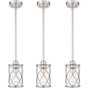 Osimir Brushed Nickel Pendant Lights Kitchen Island 3 Pack, Glass Kitchen Pendant Lighting Over Island with Rod, Modern Mini Hanging Light for Kitchen Sink Dining Room, CH9176BN-3PK