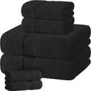 Black Bath Towel Set of 6 - 100% Cotton Highly Absorbent Towels for Bathroom, 2 Luxury Bath Towels 650GSM, 2 Hand Towels, 2 Washcloths