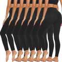 FULLSOFT 7 Pack Leggings for Women - High Waisted Tummy Control Workout Yoga Running Pants Black Leggings (L, Black)