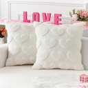 Kevin Textile Heart Love Cute Decorative Throw Pillow Covers 18x18 Inch Set of 2 Soft Faux Fur Pillow Covers for Valentine's Day Gifts Fluffy Plush Pillow Case for Couch Cushion Livingroom Cream White