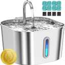 Cat Water Fountain Stainless Steel, 74oz/2.2L Pet Fountain | 4 Filters & 4 Sponges, Quiet Pump, Cat Drinking Fountain for Indoor Cats and Small Dogs