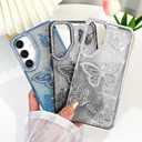 BITOBE Designed for Samsung Galaxy S24 / S25, Cute 3D Butterflies Case Slim Plating Glitter Bling Luxury Rhinestone Cover for Women Girls Protective Camera Protection Bumper 6.2" Silver
