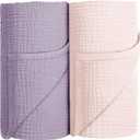 Susurration Muslin Swaddle Blanket Baby,100% Cotton Baby Receiving Blanket Soft Thin Swaddle Blanket for Unisex Newborn 40x40in 2Pack (Pink Purple)