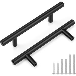 3-3/4" (96mm) Cabinet Handles 10 Pack - Matte Black Stainless Steel Cabinet Pulls and Knobs for Kitchen Cabinets, Drawers Solid Construction Cabinet Hardware Black Drawer Pulls