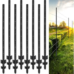 Fence Posts 3 Feet, Heavy Duty Metal Fence Post with U-Channel, Steel Fence U Post for Wire Fencing Steel Post for Yard, Outdoor Wire (Black - Set 8)