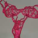 Lilosy Sexy Underwire Cute Push Up Strappy Embroidered Mesh Sheer Lingerie Set See Through Panty Bra (Bow Hot Pink), XS