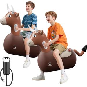 QPAU 2 Pack Large Inflatable Bull Hopper Bouncy Toy, 250lbs High Capacity Ride-on Animal for Kids & Adults, Soft Fabric Cover & Pump, Durable Puncture-Resistant Bouncer for Family Party Gift