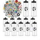 12 Pack Soccer Water Bottle Bulk with 300 PCS Stickers 20 oz Reusable BPA-Free Water Bottles for Boys Sports Squeeze Bottles Soccer Party Favors Gifts For Team