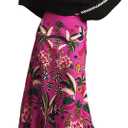 THLAI Womens Skirt Midi Skirt Tropical Plant Print Pink Zipper A-Line Long Skirts Spring Summer Skirt Floral, XL