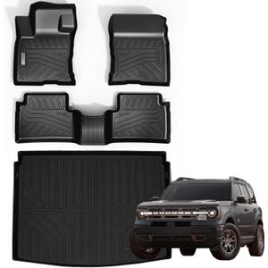 SANBAN-AXE Floor Mats & Trunk Mat for 2021-2024 2025 Ford Bronco Sport Only Fit Sport Version(Non Hybrid) TPE All Weather Protection 2 Rows Car Floor Liners with Cargo Liners Accessories