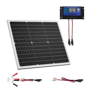 VEVOR 50W 12V Solar Battery Charger Maintainer, Mono Solar Panel Trickle Battery Charger with Upgraded MPPT Controller, IP65 Waterproof for Car Boat RV Trailer Flat Rooftop (Bracket Not Included)