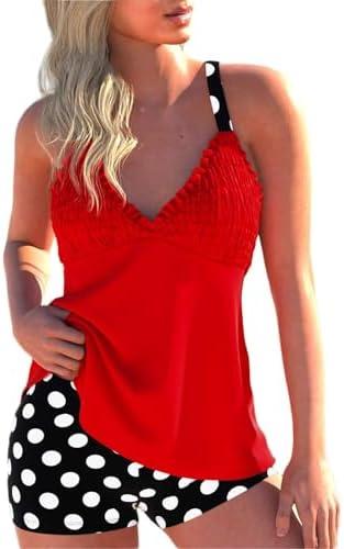 ROSEWE Womens Tankini Bathing Suits, Two-Piece Smocked Swim Dress, Print Swimsuits with Board Shorts M