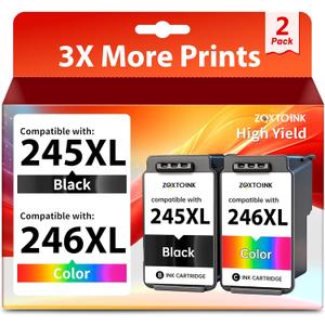 245XL and 246XL Ink Cartridge Replacement for Canon 245XL 246XL Combo Pack PG-245XL PG245 CL-246 XL for Canon PIXMA MX490 MX492 TR4522 TR4520 MG2500 MG2522 TS202 TS3322 TS3122 TS3322 Printer (2 Pack)