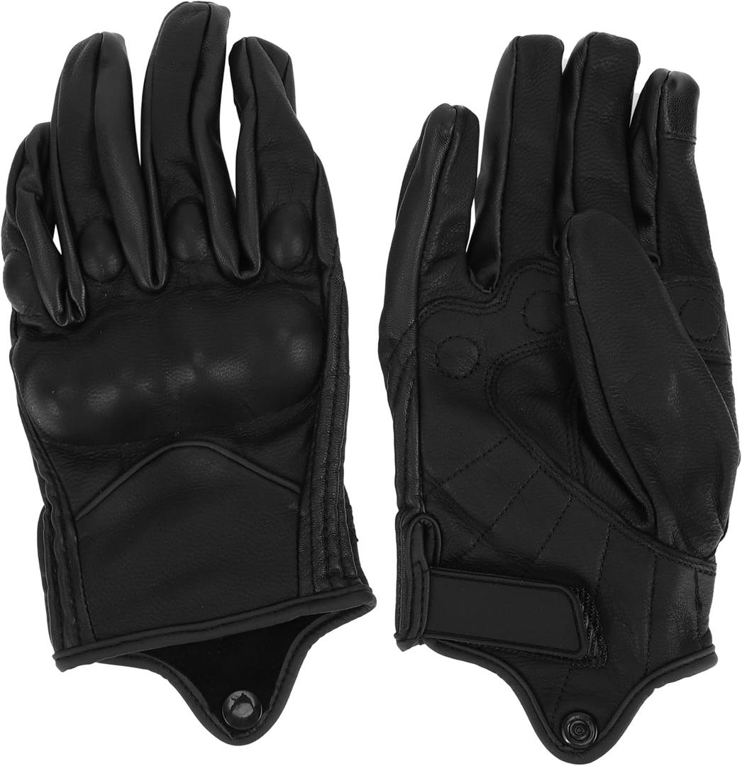 L Motorcycle Gloves Breathable Full Finger Gloves Leather Outdoor Gloves without Hole Black 1 Pair, Large