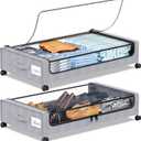 Under Bed Storage with Wheels, 2-Pack Under the Bed Storage Containers with Clear Lids & Label, Underbed Storage Bins, XXL 60L Rolling Metal Drawer for Clothes, Shoes, Toys, Books - Gray