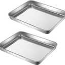 Small Cookie Baking Sheet Pans Stainless Steel 304 Little Serving Tray 10.4 x8.1 x1.1Inch (Diagonal 12.3) Reheat Food Small Items No Rust Dishwasher Safe for 2 Person 2 Pack