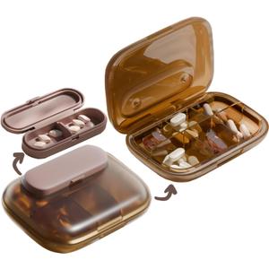 MURRI&MURRDI Travel Pill Organizer, 6 Compartments Small Pill Container, Daily Pill Box to Hold Vitamins, Portable Pill Case for Pocket Purse Medicine Organizer Detachable G Coffee (6 Cells)