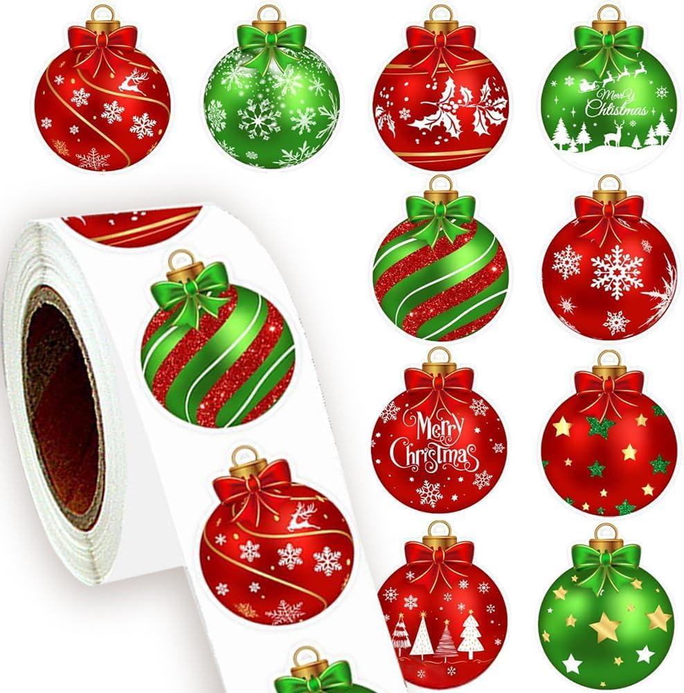 500pcs Christmas Stickers Roll 10 Designs Christmas Bell Winter Holiday Round Adhesive Label Stickers Decal for Xmas Cards DIY Gift & Party Favor Decorations