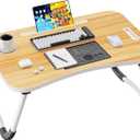 Folding Lap Desk, 23.6 Inch Wood Laptop Bed Desk with Cup Holder, Portable Bed Table for Working Writing Reading, Eating for Bed, Floor, Sofa, Couch - Yellow