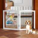 ZJSF Freestanding Foldable Dog Gate for House Extra Wide Wooden White Indoor Puppy Gate Stairs Pet Gates Doorways Pet Gate Tall Dog Fence 2 Panels, 40” Width x 0.51” Depth x 24” Height
