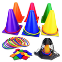 unanscre 31PCS 3 in 1 Carnival Outdoor Games Combo Set for Kids, Soft Plastic Cones Bean Bags Ring Toss Game, Gift for Birthday Party/Xmas