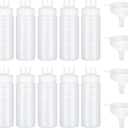 3 Hole Squeeze Bottle for Sauces, Plastic Squeeze Condiment Bottles Tomato Sauce Dispensers for Ketchup BBQ Dressing Paint Workshop Pancake Art Craft with 2 Funnels (10oz-10pcs)