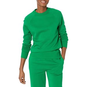 Amazon Essentials Women's Relaxed-Fit Crewneck Pullover Long-Sleeve Sweatshirt (Large, Green)