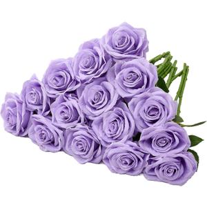 15pcs Fake Roses Lavender Artificial Silk Flowers Faux Rose Flower Long Stems Bouquet for Arrangement Wedding Centerpiece Party Home Kitchen Decor