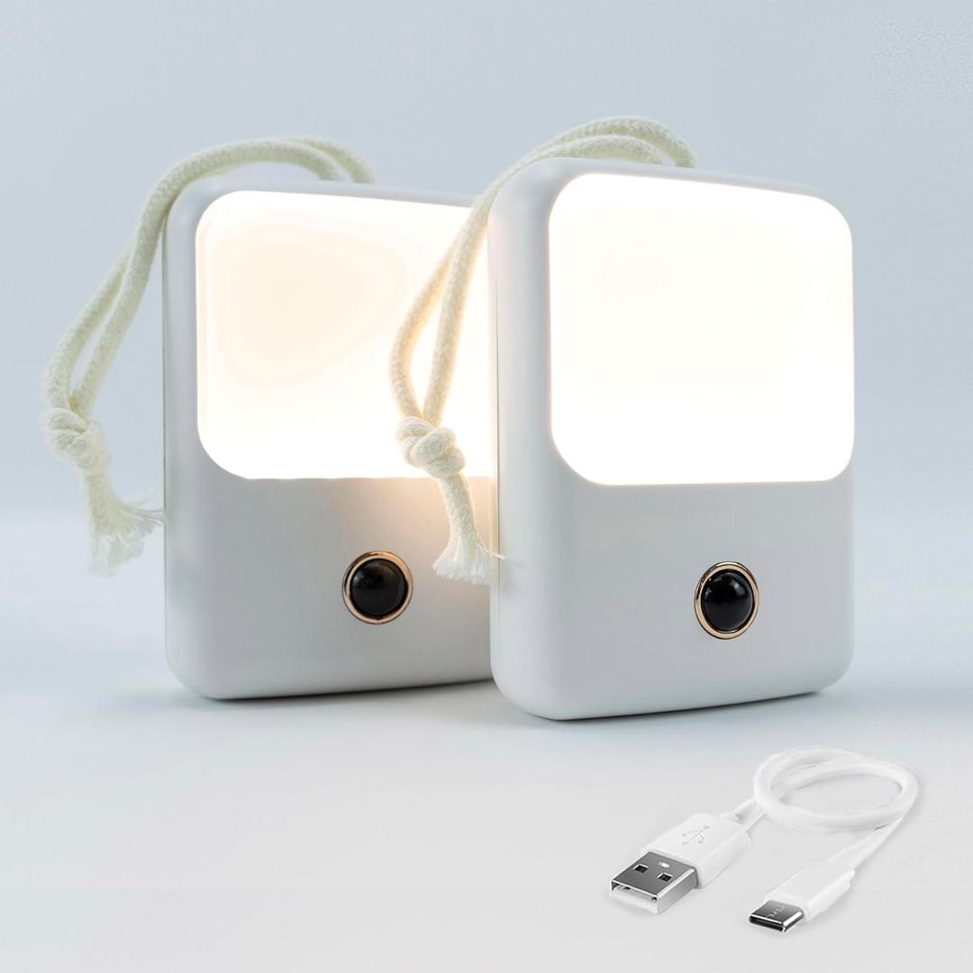 LB 2 Pack Rechargeable Night Light Motion Sensor Indoor Lights Motion Activated Light Adjustable Brightness Magnetic Light Warm White LED Nightlight for Bathroom Bedroom Hallway Kitchen Stairs Closet