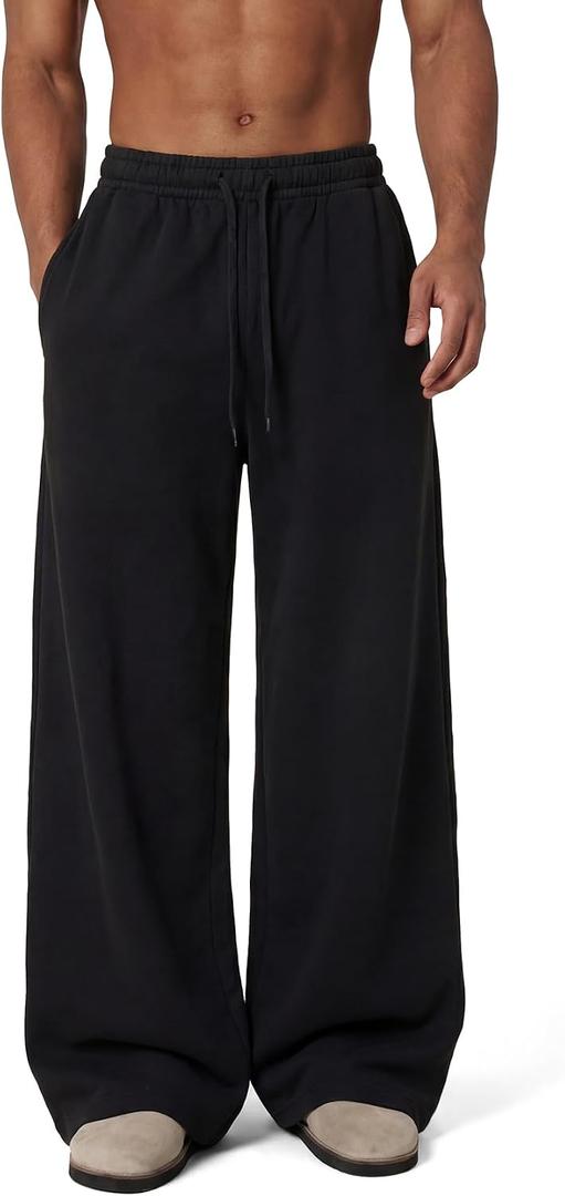 Mens Baggy Sweatpants Wide Leg Loose Open Bottom Uncuffed Gym Casual Lightweight Y2K Pants Relaxed Pocket No Wrinkle, Medium