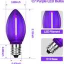 2xC7 Halloween Light Replacement Bulbs, Led Clear Purple Light Bulbs, 0.6 W C7 Bulb E12 Candelabra Base for Christmas Thanksgiving Xmas Tree Holiday Patio Outdoor String Lights Decor -12 Pack 