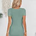 VICHYIE Womens Summer Dresses Cutout One Piece Ribbed Bodycon Mini Short Sleeve Casual Slim Fitted Pencil Dresses (Green, XL)