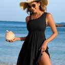 Charmo Ribbed One Shoulder Swim Dress Scalloped Tummy Control Swimsuits for Women Swimwear Built-in Side Tie and Briefs (XL)