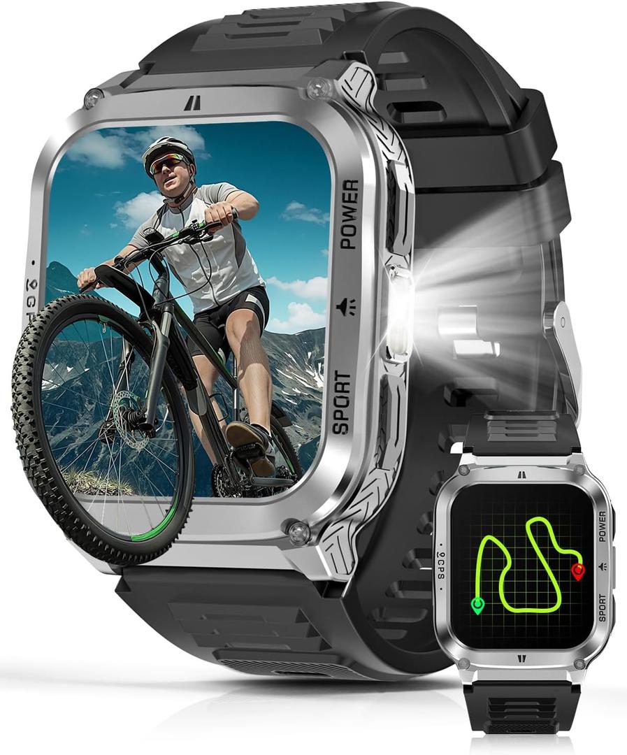 Rugged Durable Smartwatch for Men Military-Grade Tactical Watch with GPS Map, Bluetooth Calling, 14-Day Battery Life, Heart Rate Monitor, AMOLED Touchscreen, Outdoor Sport Smart Watch