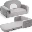 Extra Wide Kids Couch, 2-in-1 Soft Toddler Couch with Blanket, Comfy Toddler Chair, Convertible Sofa with Cute Rainbow Design, Grey