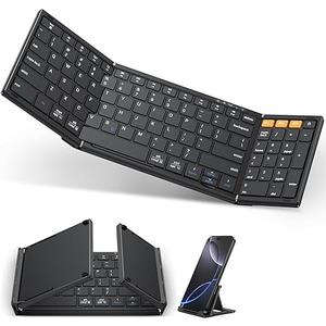 OMOTON Foldable Bluetooth Keyboard Supports Up to 3 Devices, Rechargeable Wireless for iPad iOS Android Tablet MacOS Windows Laptop PC, Full Size Folding Travel Keyboard