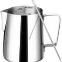 Milk Frothing Pitcher, 12oz Milk Frother Cup with Clear Scale, 304 Stainless Steel Cappuccino Espresso Machine Accessories for Barista Coffee Bar with Latte Art Pen, Silver