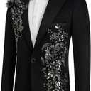 Mens Suits Slim Fit 2 Piece Formal Tuxedo Suits Blazer Pants with Bow Tie for Wedding Prom (Black), S