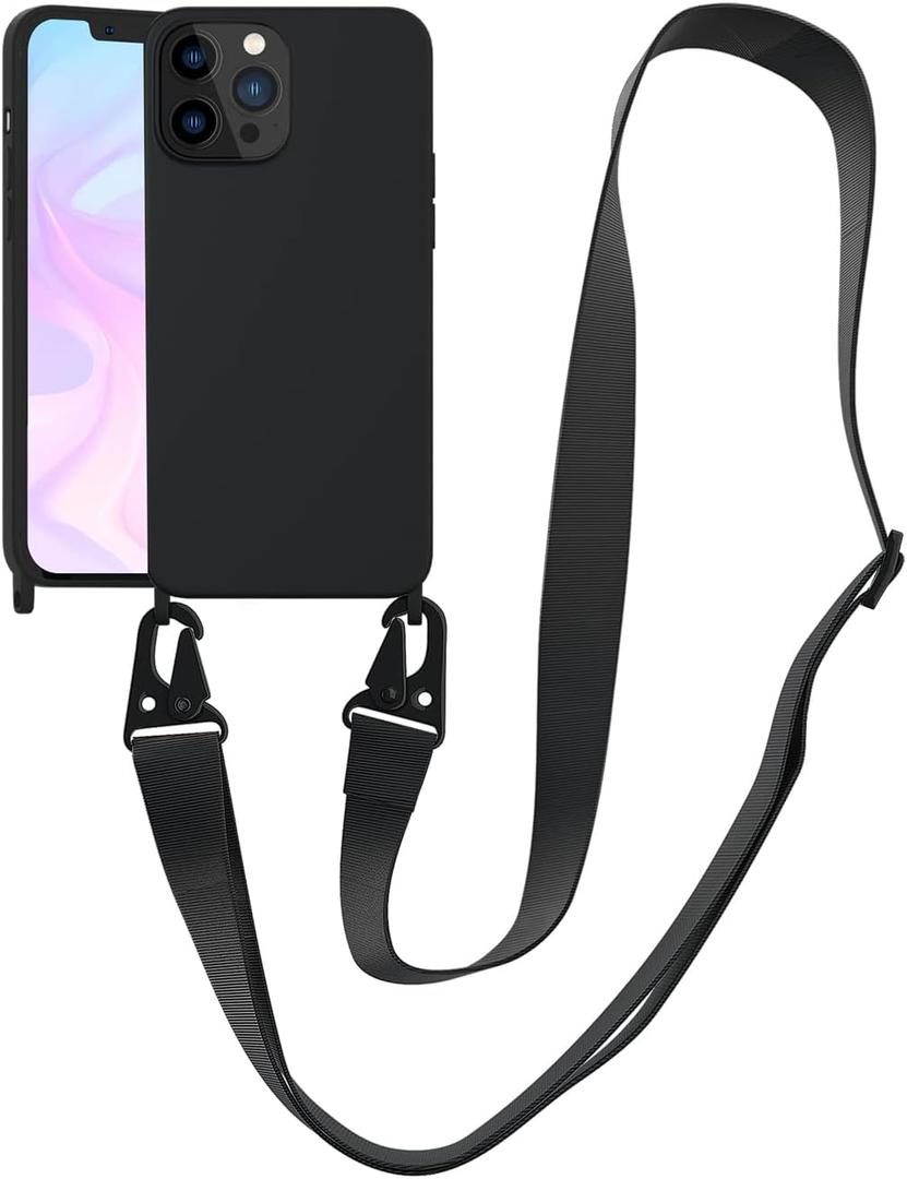 Compatible with iPhone 12 Pro Max Case with Lanyard Crossbody iPhone Case with Strap Adjustable Shockproof Drop Protection Silicone Phone Cover for iPhone 12 Pro Max 6.7 Black