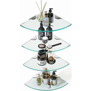 Set of 4 Bathroom Corner Glass Shelf Tempered Glass Shelves for Shower Wall Corner Caddy Basket Triangle Wall Shower Shelf Shampoo Bottle Holder No Drilling Adhesive Wall Mount Bathroom Shelf
