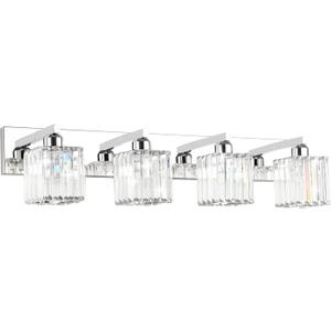 Aipsun Bathroom Light Fixtures Crystal Modern Vanity Lighting Fixtures 4 Light Chrome Bathroom Vanity Light (Exclude Bulb)