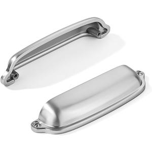 khtumeware 10 Pack Brushed Nickel Cup Pulls 2-1/2 Inch Center to Center - Cabinet & Drawer Handles for Kitchen Hardware