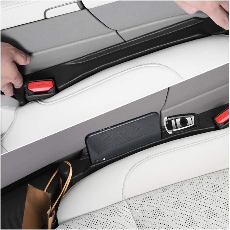 2 x 2PCS Car Seat Gap Filler Organizer,3 in 1 Car Seat Side Gap Filler with Hook for Avoiding Dropped Items,Universal No Drop Seats Guard for Filling Gaps 1.37-1.49 Inch Wide (Black)