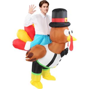 Inflatable Turkey Costume Adult Thanksgiving Funny Ride on Blow Up Outfit Men Inflatables Holiday Party Halloween (White)