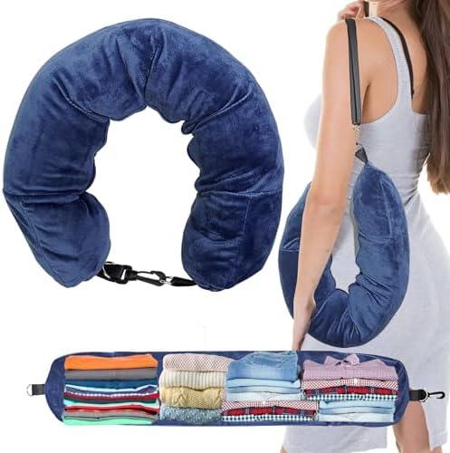 S-SNAIL-OO 1/2PCS Travel Pillow Stuffable with Clothes As Carry-On Luggage Fits Up to 3 Days of Travel Essentials, Multifunctional U-Shaped Pillowcase for Business, Trip, Outdoor (1PCS-Blue)