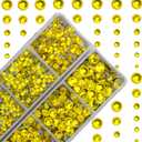 10000Pcs 2-Boxes Mixed Size Hot Fix Round Crystals Gems Glass Stones Hotfix Flat Back Rhinestones with Tweezers and Picking Pencil (Yellow)