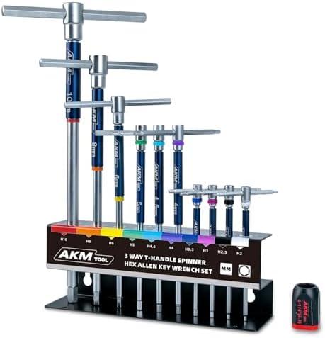 AKM TOOL 11 Pcs 3-Way T-Handle Hex Allen Key Wrench Set, Metric, 2mm-10mm, Sliding Handle, Allen Wrench Set with Magnetized & Demagnetized, for Versatile Speed And Leverage Application