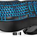 Ergonomic Wireless Keyboard and Mouse Combo, Rechargeable 4000mAh Backlit Keyboard with a Soft, Faux Lambskin Palm Rest, Wave Keys for Natural Typing, Compatible with Windows/Mac/Chromes OSSABLUTE